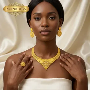 Premium African Statement Necklace Set with Earrings Gold Plated Traditional Bridal Jewelry Fashion Necklace - Product Image 3