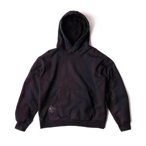 Sudadera con Capucha de Felpa Francesa de Alto Gramaje 480 g/m², Color Negro, Efecto Desgastado y Agrietado, Lujo Vintage, Teñido Liso, Transpirable - Product Image 1