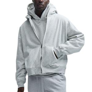 Sweat à capuche zippé pour homme, surdimensionné, de haute qualité, style vintage, effet délavé soleil et usé, délavé à l'acide - Product Image 4