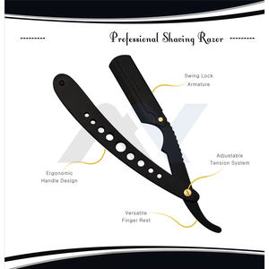 Rasoir professionnel noir à lame droite pour hommes, pour le soin de la barbe, le coiffage et le rasage de précision du visage - Product Image 2