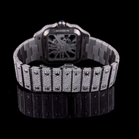 Montre Hip Hop de Luxe Entièrement Automatique en Verre Quartz Antique, Couleur Rose Blanche, Ornée de Diamants Moissanite VVS, Modèle Très Vendu