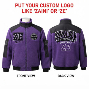 Premium 300 GSM Polar Fleece <b>Jacket</b> Purple Black Color Block Panels Custom Embroidered Logo Warm Soft Outdoor Wear - Product Image 1