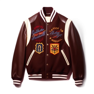 High Quality Genuine Leather Winter High Street Varsity <b>Jacket</b> for Men with Plain Dyed Custom Design and OEM Service - Product Image 4