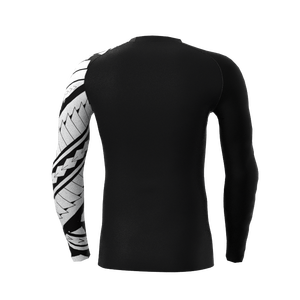 เสื้อรัดกล้ามเนื้อแขนยาวสำหรับผู้ชาย สีดำขาว ลายคลื่น ลายชนเผ่า สำหรับออกกำลังกาย ฟิตเนส เทรนนิ่ง เพิ่มประสิทธิภาพการเล่นกีฬา - Product Image 6