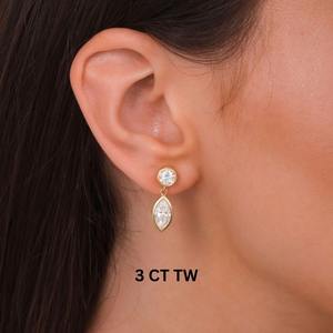Boucles d'oreilles élégantes en or 14 carats avec diamants de laboratoire ronds et marquises sertis clos, certifiées IGI, pendantes, cadeau de luxe pour elle - Product Image 3