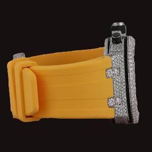 Reloj de Pulsera de Lujo de Alta Calidad con Esfera Redonda Personalizada, Correa de Goma Amarilla, Adornado con Diamantes Redondos de Moissanita, Multifuncional - Product Image 4