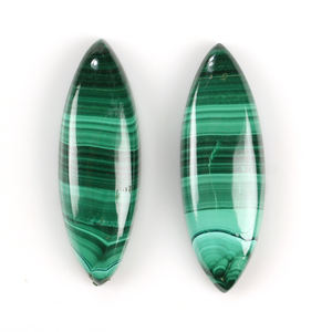 Vente en gros de cabochons de malachite naturelle calibrés 10x30mm, forme marquise longue, dos plat, pierres précieuses en vrac pour la fabrication de bijoux - Product Image 1