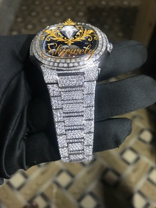 Iced Quartz <b>Watch</b> <b>Crystal</b> Bracelet Chronograph Wristwatch Blue Dial Gold Tone Dress <b>Watch</b> - Product Image 3