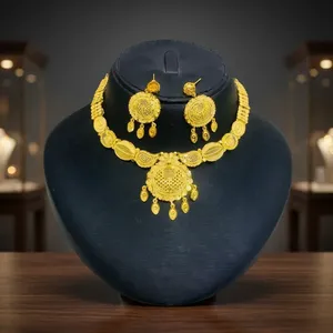 New Arrival Women's 18K Gold Plated Jewelry Set Classic Box <b>Chain</b> Necklace & Earrings Flower Shape - Product Image 3