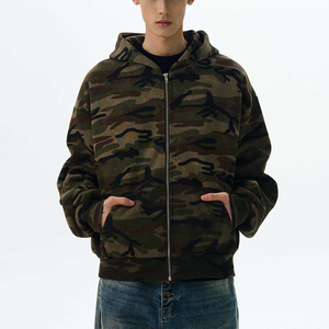 Men's Camouflage <b>Hooded</b> <b>Zip</b>-Up Sweatshirt Regular Fit Casual Autumn Wear 100% Cotton French Terry Breathable Pocket Design - Product Image 1