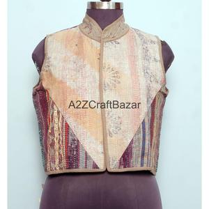 100% Cotton <b>Kantha</b> Waistcoat for Women Handmade Floral Spring Autumn Winter Sleeveless Vest with Patchwork Logo Design - Product Image 6