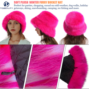 Nổ của phụ nữ ấm giả ermine của ngư dân Mũ rộng vành Fluffy xô Mũ mùa đông giả lông xô mũ - Product Image 2