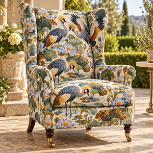 Tissu d'ameublement respirant imprimé grue couronnée grise au mètre – Motif animalier charmant pour la décoration intérieure des chambres de filles - Product Image 3
