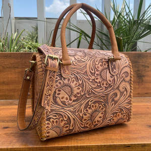 2025 Luxury Manufacturer Mini Hand Tooled Genuine Leather Designer Large Travel Duffle <b>Bag</b> for <b>Men</b> & Women Western Weekend <b>Bag</b> - Product Image 5