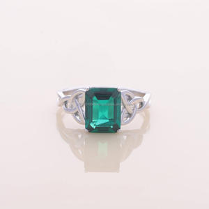 Emerald Cut Green Moissanite Diamond <b>Celtic</b> Knot Engagement <b>Ring</b> White Gold Vintage Wedding <b>Ring</b> for Women - Product Image 1