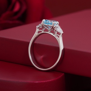 Vivid Blue 1.61 CT Pear Cut Lab Grown Diamond Three Stone <b>Ring</b> in <b>14K</b> White <b>Gold</b> with Prong Setting - Product Image 2