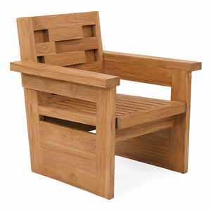 Fauteuil de jardin contemporain en teck massif, durable, imperméable, écologique, avec dossier à panneaux alternés et assise à lattes, luxe - Product Image 2