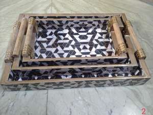 Bandeja de Servir Única y Ecológica con Incrustaciones de Madera, Diseño Impreso y Asa de Latón, Tema Budista, Decoración para el Hogar a Precio Económico - Product Image 5