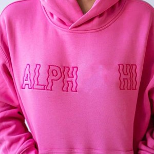 อัลฟ่า |   เสื้อฮู้ดดี้ปักลายกรีกสำหรับผู้หญิง สีชมพู ทรงโอเวอร์ไซส์  โลโก้ด้านหน้า ผ้าฟลีซ ใส่ได้ทั้งชายและหญิง เหมาะสำหรับฤดูใบไม้ร่วง - Product Image 2
