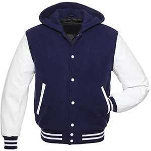 Chaqueta de lana y cuero con capucha para hombre, prenda de abrigo con estampado de equipo universitario, chaqueta de esclavo de cuero - Product Image 1