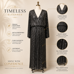 Luxury Black <b>Sequin</b> Maxi Dress for Women Elegant Long Sleeve Evening Party Gown Premium V Neck Cocktail Wedding Reception Dress - Product Image 5
