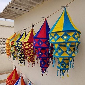 Lámparas de Tela de Algodón Plegables Elegantes Estilo Indio, Pantallas para Lámparas, Decoraciones Hippies para Tiendas de Campaña, Se Pone Luz Dentro, Redondas y Cónicas, Nueva Llegada - Product Image 5