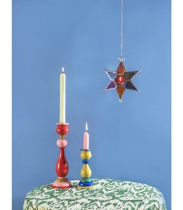 2026 Christmas Home Decorations Colorful Floral Glass Hanging <b>Star</b> Tea <b>Light</b> Candle Holder - Product Image 5
