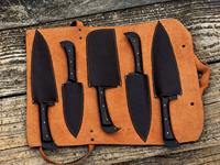 Ensemble de couteaux de cuisine faits à la main sur mesure, 5 pièces, couteaux en acier 1095 avec revêtement en poudre, avec étui en cuir