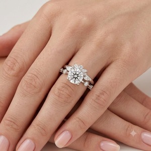 Dernière conception : Bague de fiançailles ronde en or jaune 10K avec diamant de laboratoire 2,13 carats, couleur E, clarté VS1, et alliance de mariage empilable en grappe - Product Image 3