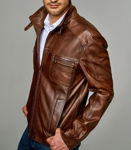 New Style Men's Cowhide Leather Jacket with Logo <b>Decoration</b> 100% Cowhide Leather Material Full Sleeves for Autumn/<b>Winter</b> Use - Product Image 2