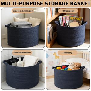65L <b>Large</b> Woven Cotton Rope Nursery Basket, Laundry Basket Laundry Hamper with Handles,Blanket Basket Storage <b>Bin</b> - Product Image 5