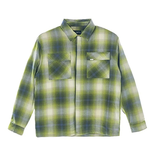 Camisas de Franela a Cuadros Verdes para Hombre, Estilo Urbano, Casual, de Moda, Manga Larga, Cuello Camisero, Otoño, Tejidas - Product Image 1