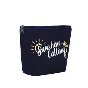 Pochette cosmétique en toile noire imprimée avec logo personnalisé pochette de maquillage en coton naturel recyclé écologique pochette cadeau mode à fermeture éclair en argent - Product Image 1