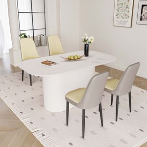 Tavolo da Pranzo in Stile Moderno Medievale da 160 cm in MDF Color Crema con Set di 4 Sedie da Pranzo in PU, Piano in Metallo Nero e Gambe in Metallo - Product Image 4