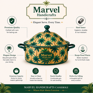 <b>Marvel</b> Handicrafts Palm Tree <b>Print</b> Insulated Steel Casserole Hot Pot with Lid Premium Food Warmer Serving Bowl for Kitchen - Product Image 5