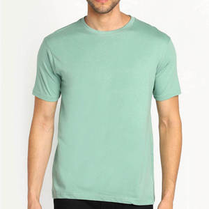 T-shirt en coton à manches courtes pour homme, couleur vert menthe unie, col rond, coupe classique, jersey décontracté - Product Image 1