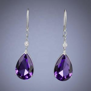 Pendientes colgantes hechos a mano de Plata de Ley 92,5 con forma de pera facetada con pendientes de gota de moda de piedras preciosas de amatista azul genuina - Product Image 2