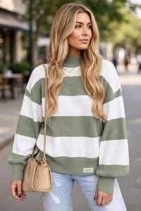 Suéter de Punto a Rayas Verdes con Cuello Alto de Oneten Apparels - Product Image 5