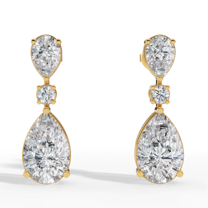 Pendientes Colgantes de Diamantes Cultivados en Laboratorio, Oro de 14K |   Diseño de doble gota con corte de pera |   Joyería Fina de Lujo para Regalo de Boda, Certificada por PE-CERI - Product Image 6