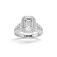 Anillo de Diamante Cultivado en Laboratorio con Corte Esmeralda, Color E, Certificado IGI, Oro, con Piedras Laterales, Joyería de Lujo para Boda/Aniversario para Mujer