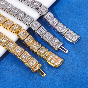 Mens 925 Silver Moissanite Baguette Iced Tennis Chain Square Link Luxury <b>Statement</b> <b>Necklace</b> For Men - Product Image 5