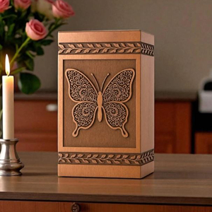 Butterfly & Palm Tree Cremation Urn: Engraved Rosewood, Personalized Memorial Memorial Keepsake by AYAANS - Product Image 6
