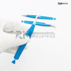 Pinzas para Extensión de Pestañas de Color Azul con Punta Plateada, Agarre Liso, Acero Inoxidable de Alta Calidad, Antimagnéticas, Longitud de 10 mm, Personalizadas - Product Image 4