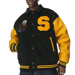 Veste universitaire noire et or pour homme PRIMEFIELD ENTERPRISES, avec logo brodé lettre S sur le devant, coupe droite, style décontracté pour l'hiver - Product Image 5