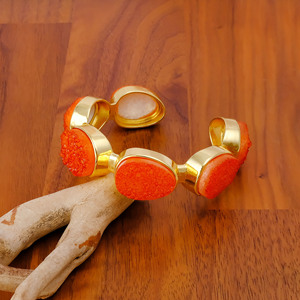 Brazalete Ajustable con Gema Druzy Naranja Azúcar, Bañado en Oro, Estilo Bohemio, Hecho a Mano, Joyería de Estilo Antiguo, Regalo - Product Image 3