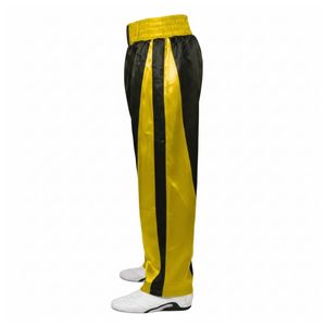 Pantalon d'entraînement jaune avec empiècements latéraux pour le kickboxing, équipement d'entraînement MMA, arts martiaux, pantalon de combat en satin haute visibilité - Product Image 3
