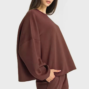 Women's Cotton Active wear 2-Piece <b>Set</b> with Sweatshirt & Joggers Loose Fit Top Comfortable Sportswear - Product Image 2