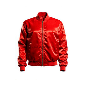 Chaqueta Varsity Roja de Satén Personalizada para Hombre, Chaqueta Bomber Informal de Color Sólido, Corte Regular - Product Image 5