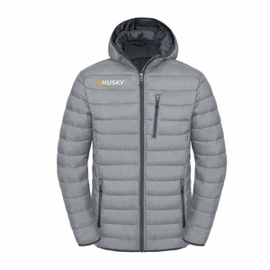 Husky <b>Men's</b> Hooded Puffer <b>Jacket</b> Gray Windproof <b>Winter</b> Casual Zipper Front Solid Color Polyester Wadding Regular Fit - Product Image 4