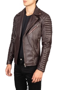 OEM High Quality Embroidery <b>Winter</b> <b>Leather</b> <b>Jacket</b> with Stand Collar Canvas Fabric Cow Skin <b>Leather</b> Breathable & Waterproof - Product Image 5